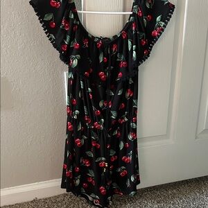 Black Romper with Cherry Print